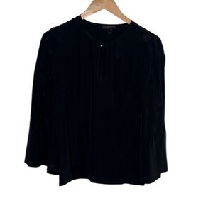 J. Crew Black Silk Puffed Eyelet Bell Sleeve Blouse Women Size 6